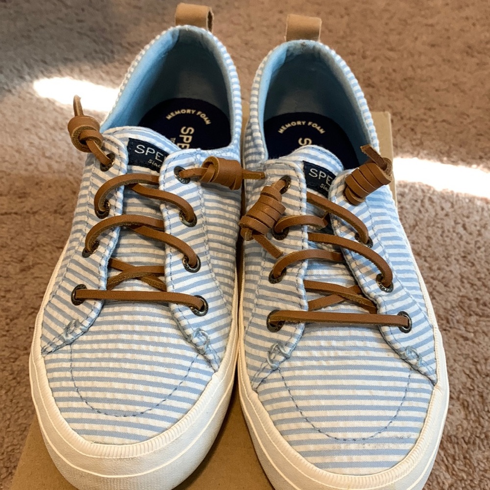 Sperry Vibe Seersucker Blue slip on sneakers